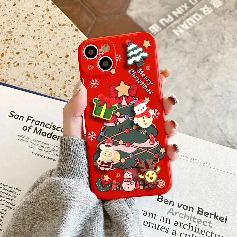 3D Tree Christmas Santa Claus Reindeer Case For Xiaomi Mi 11 12 13 Lite 12T 13T 11T Pro Redmi 10 9 9C 9A 9T Note 8 Pro Tpu Cover