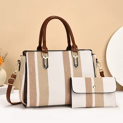Stylish retro stripes middle-aged women's combination bag, stylish large capacity single shoulder crossbody bag
