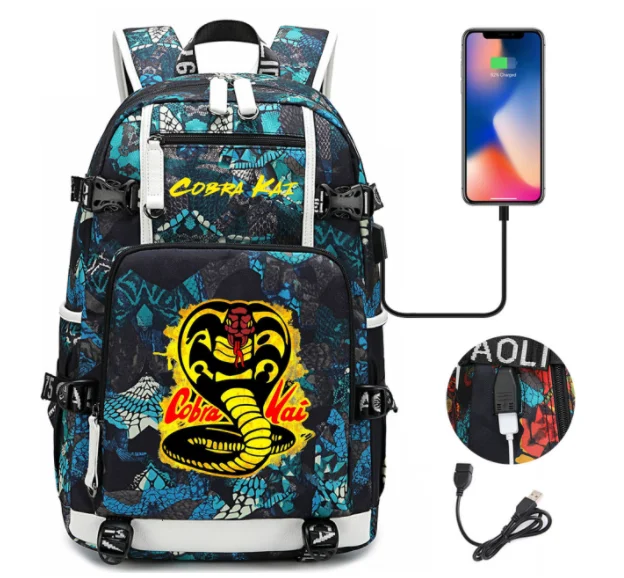 Cobra Kai School Bags Women Men Backpacks Laptop Travel Bags Multifunction USB Charging Backpack Mochila