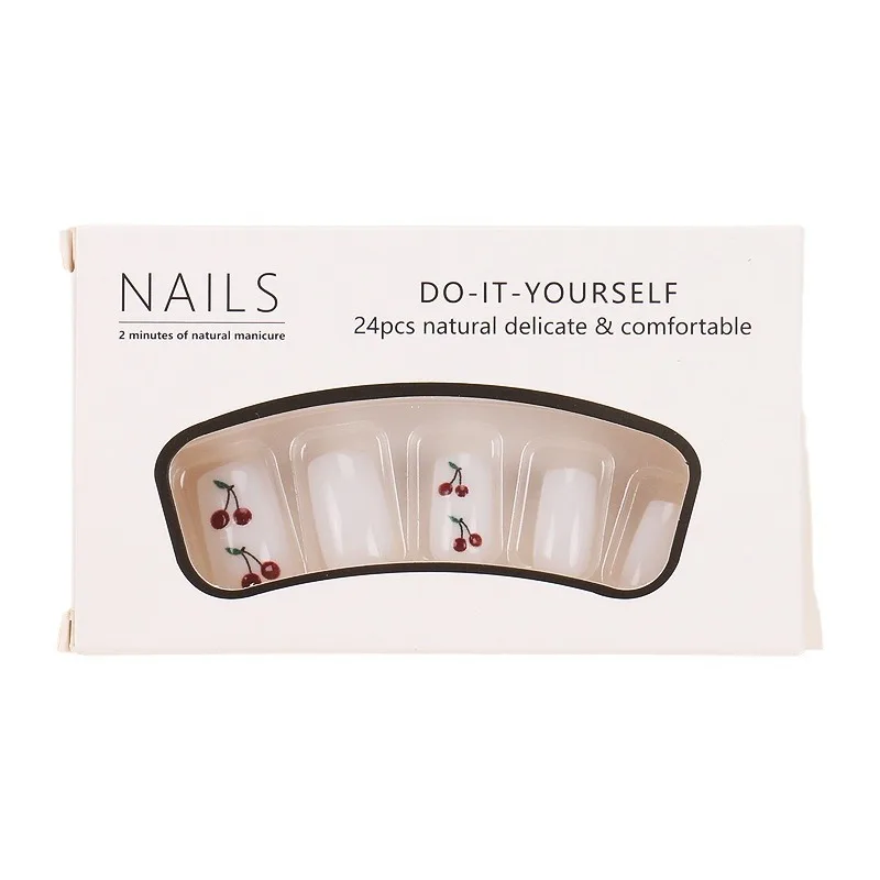 

Wear nail cherry white nail art film, short finished product 24 pieces, European and American fake nail stickers