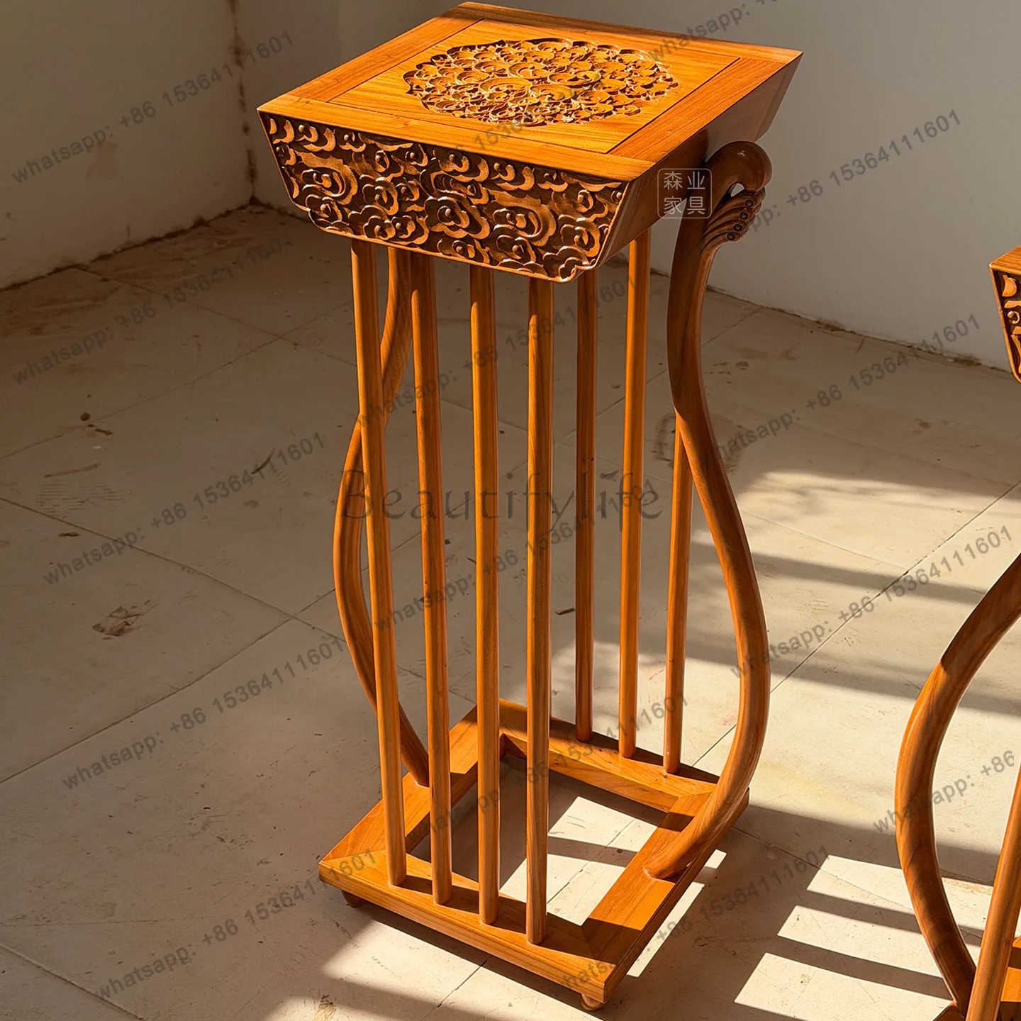 New Chinese flower stand Old elm living room Small flower table Household balcony Log flower pot stand Indoor storage
