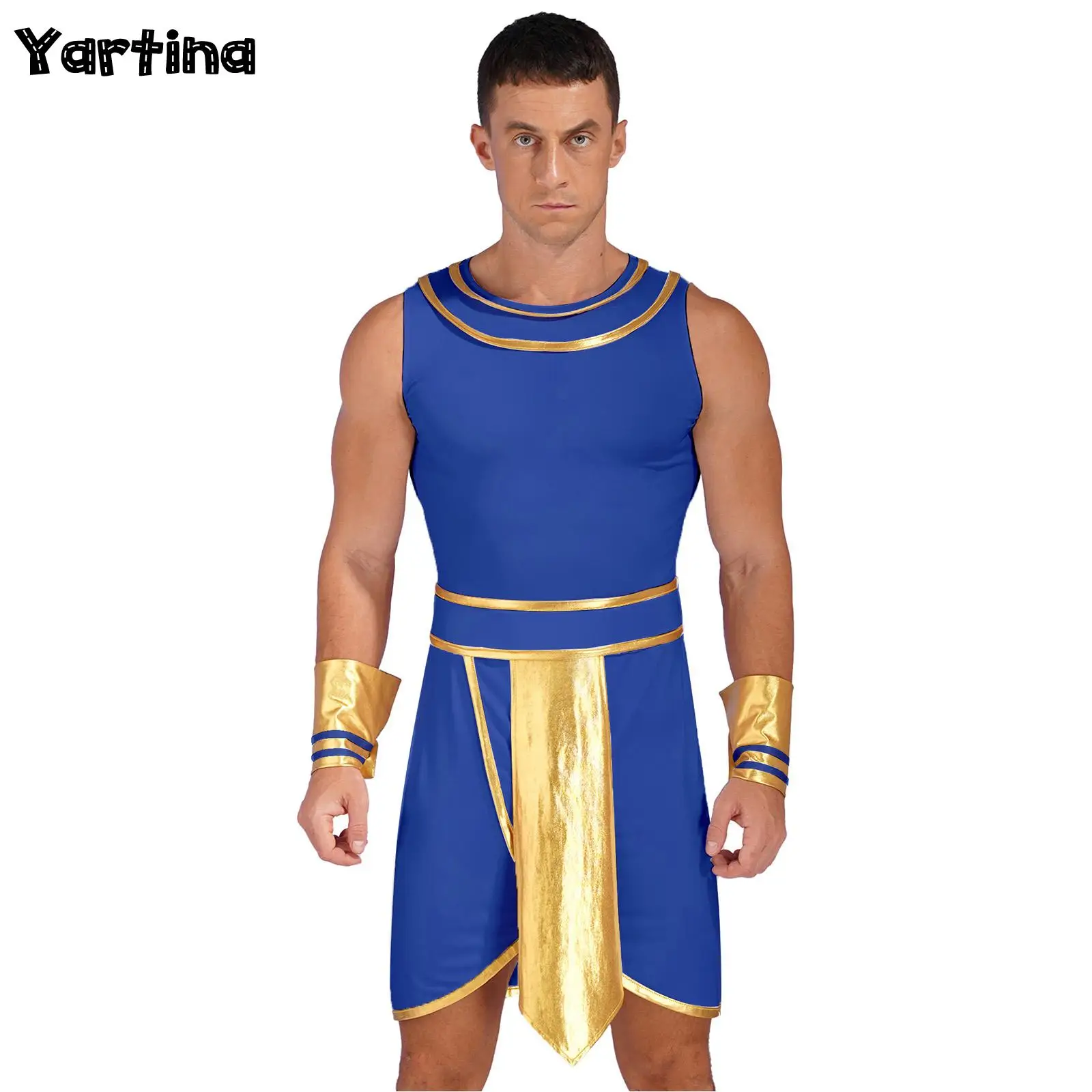 

Mens Ancient Egyptian Greek Roman Pharaoh Cosplay Costume Adult Ancient Egypt King Role Playing Clothings Fancy Dress Outfit