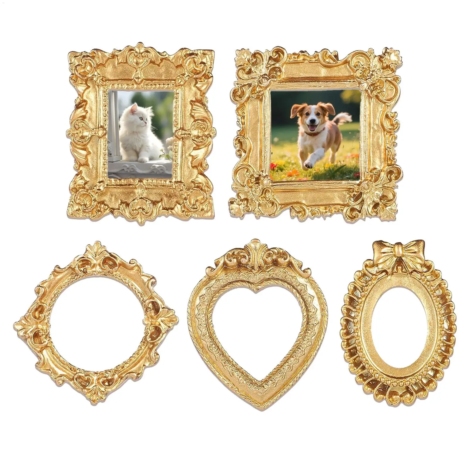 5Pcs Dollhouse Frame Ornament Mini Albums Mini Picture Frame European Retro Picture Frame Exquisite Relief Shooting Props