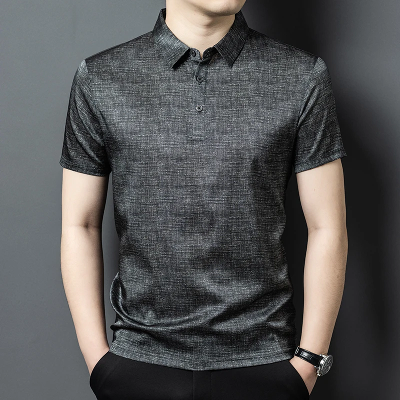 

Классические шелковые рубашки поло премиум-класса для мужчин с коротким рукавом, крутые летние качественные легкие дышащие модные рубашки Camisas De Hombre