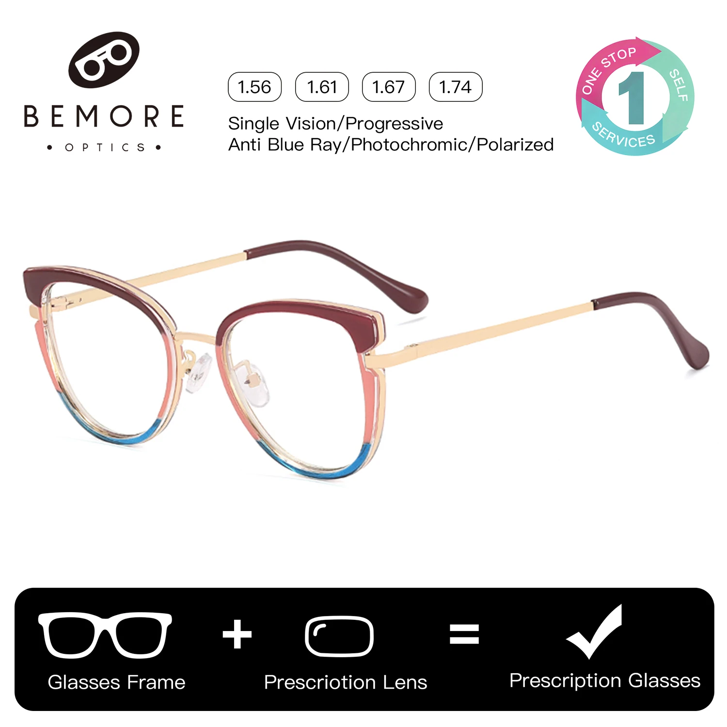 

Очки BEMORE Butterfly Metal с фотохромными линзами и фильтром синего света для женщин, от дальнозоркости и близорукости