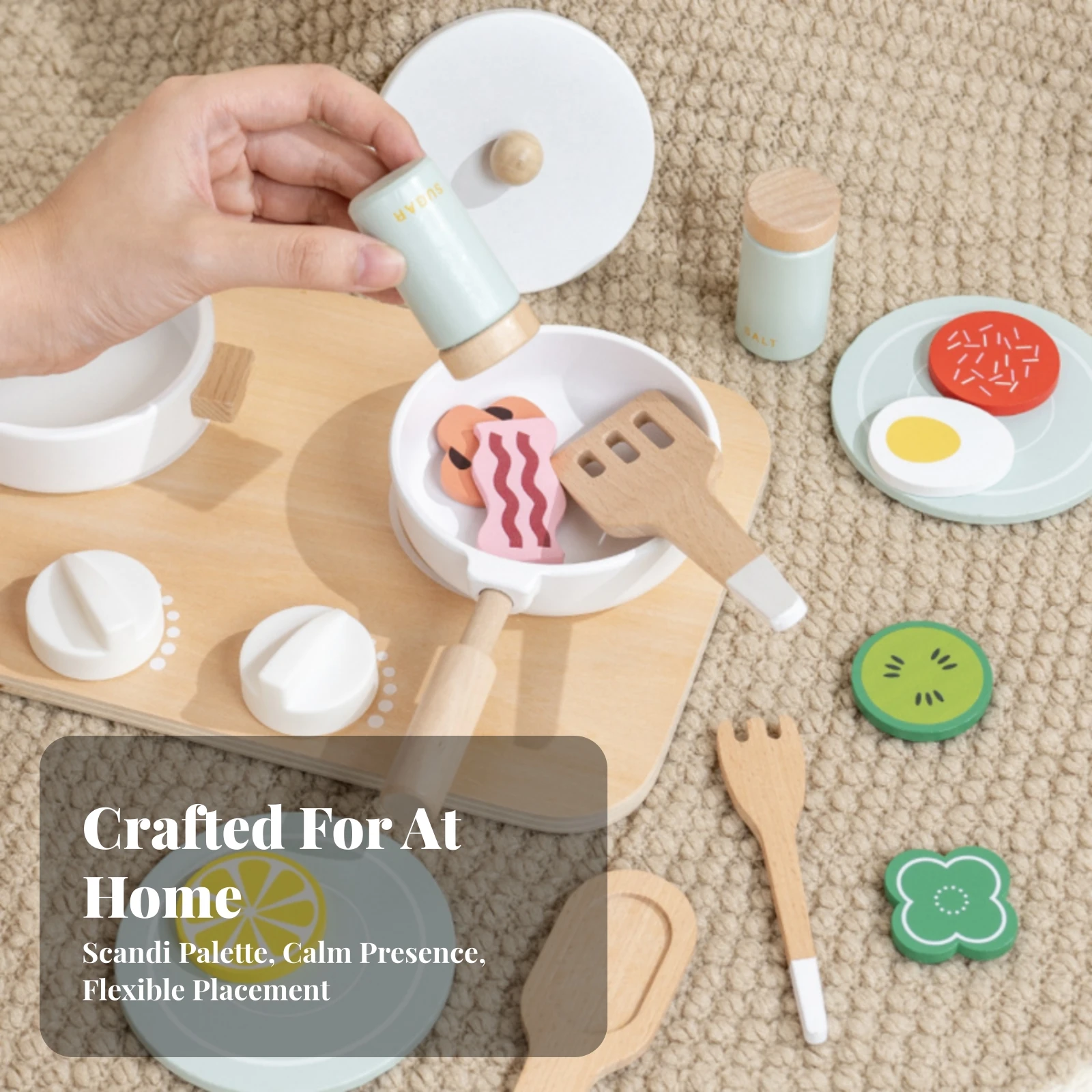 Toy Kitchen Station Safe Wooden Cooking Set Toy Pots and Pans Set Colorful Kids Pots and Pans Playset Preschool-Friendly