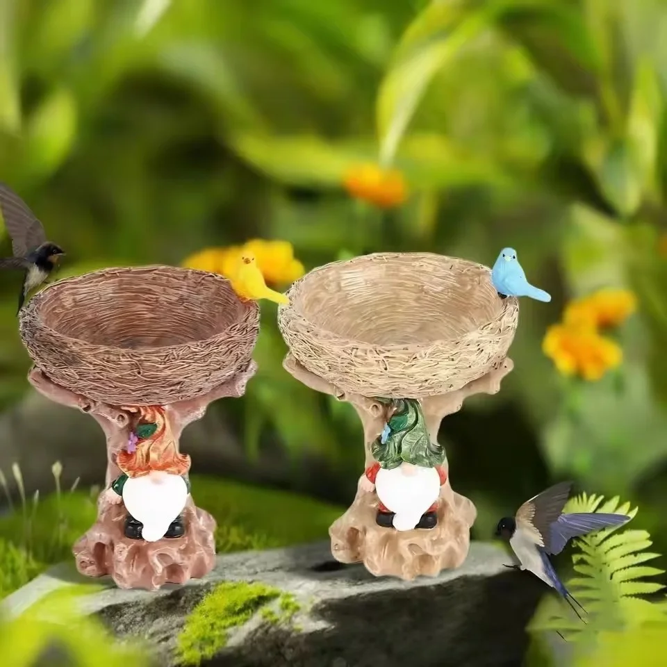 Resin Hummingbird Feeder Dwarf Design Waterproof Bird Feeder Multi Functional Creative Bird Water Bowl Outdoor