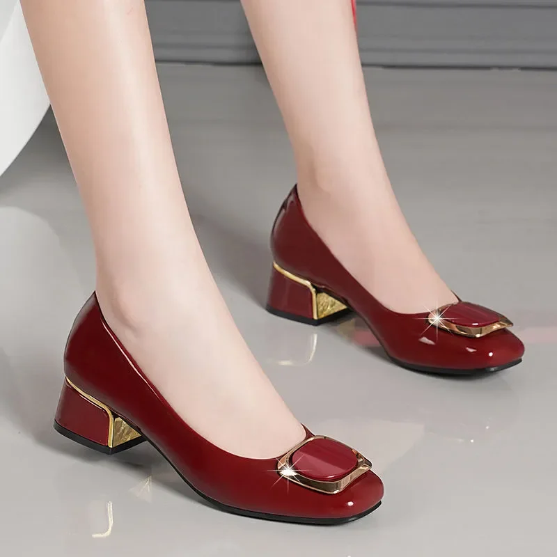 Women Cool Light Weight Wine Red Spring & Summer Slip on Square Heel Shoes Lady Classic Black Office Heels Beige Hotel Work A146