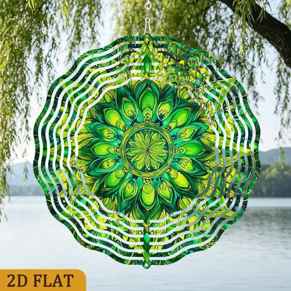 CIFBUY Green Mandala Metal Wind Chime 2D Printed Aluminum Wall Art Waterproof Rustproof Durable Outdoor Patio Garden Decor