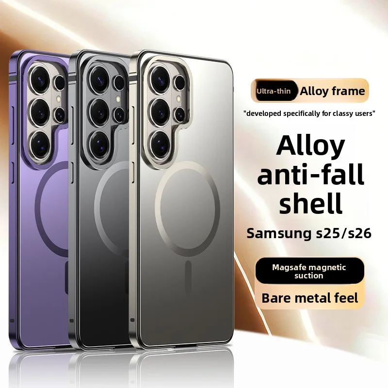 

For Samsung Galaxy S26 Ultra S25 Ultra Metal Case Heavy-Duty Protection Aluminum Alloy Frame Magnetic Charging Phone Case