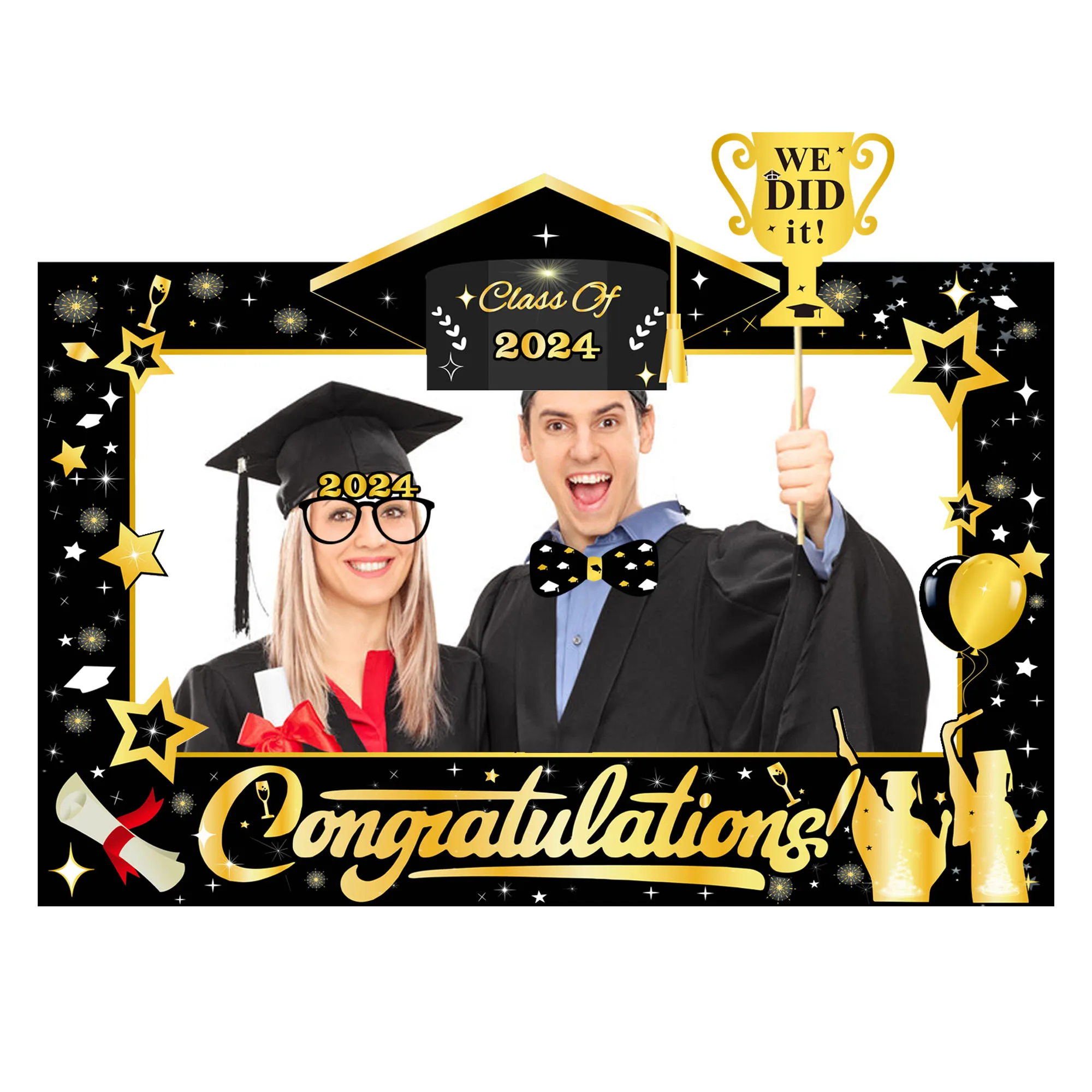 1PC Graduation Season GRAD Theme Fun Photo Frame Photo Frame Paper Party Decoration Supplies Set