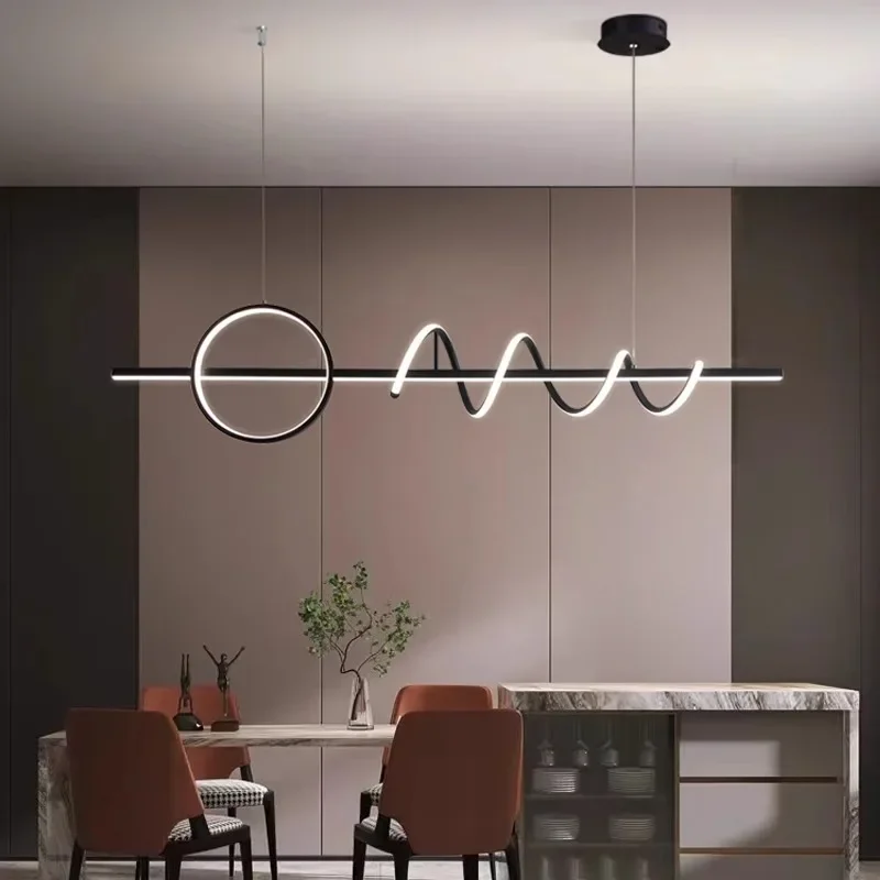 

Modern Ripple Long Strip Led Pendant Lamp for Living Dining Table Room Bar Counter Chandelier Dimmable Hanging Light Fixture