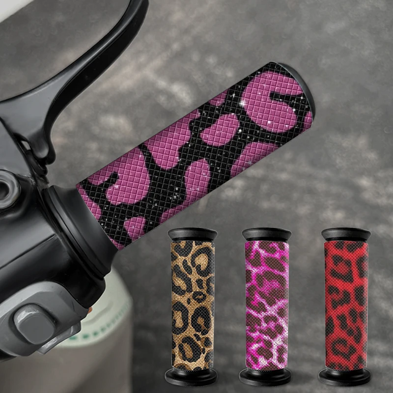 

2PCS Leopard Print Motorcycle Grip Stickers Diamond Pattern Waterproof Anti-Slip Decals for Modification E-Bike Bicycle Scooter