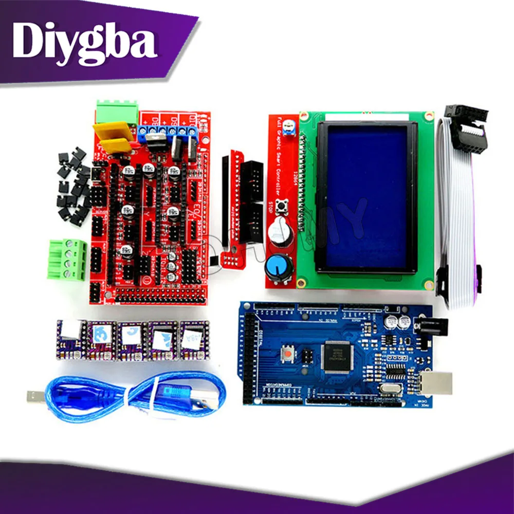 Mega 2560 R3 CH340+1pcs RAMPS 1.4 Controller+5pcs A4988 / DRV8825 Stepper Driver Module+1pcs 12864 controller for 3D Printer kit