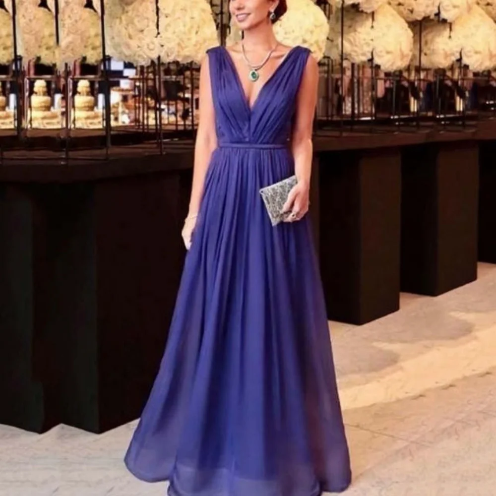 

Customized Elegant Simple Prom Dresses Tank Deep V Neck A Line Party Gowns Backless Evening Dress New Vestidos De Novia