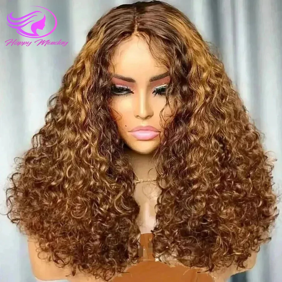 

4/27 Straight Short Bob Wig Highlight 13x4 Lace Frontal Wig Ombre Colored Deep Curly Bob Wigs Human Hair For Women 200% Density