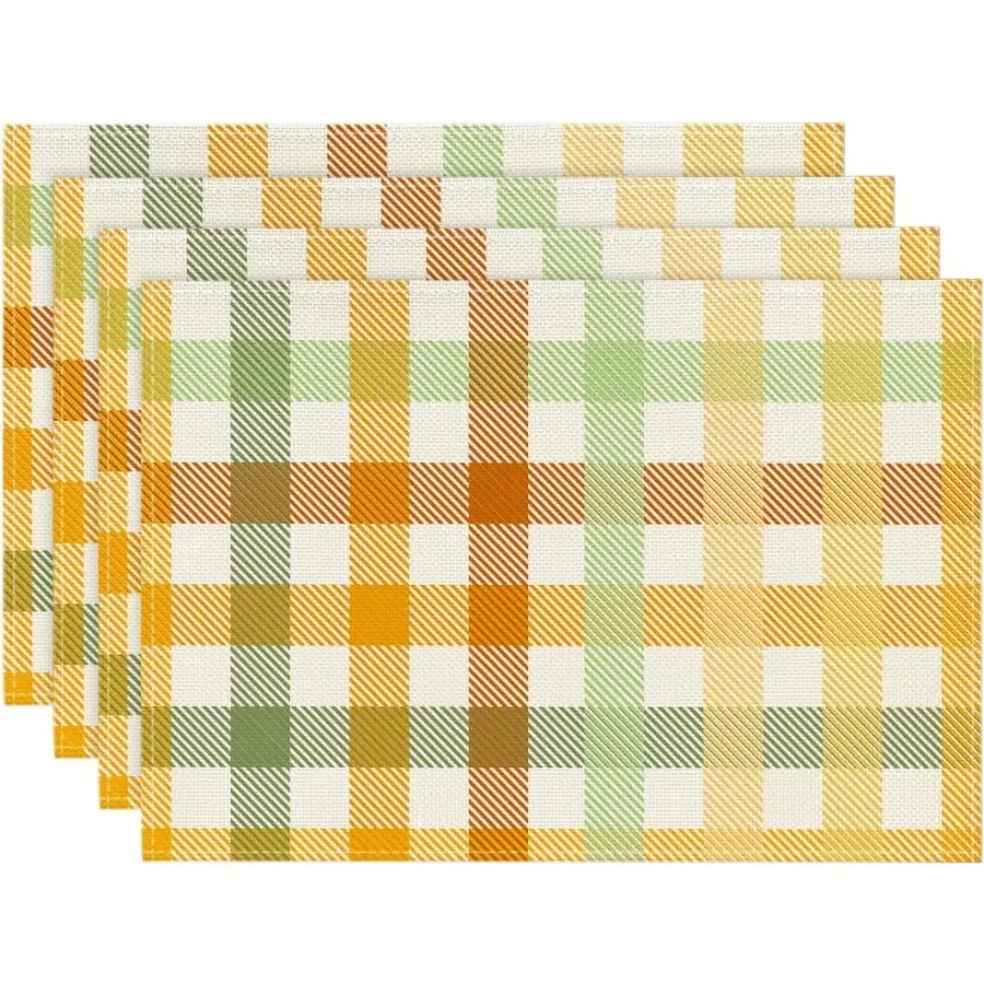 

Orange Yellow Buffalo Plaid Placemats Set of 4 12x18 Ih Seasol Fall Table Mats for Party Kitchen Dining Decoration
