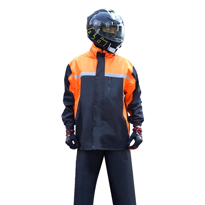 Motorcycle Rain Suit Waterproof 2 Piece Two Tone Jacket and Pants Orange Lime Green Reflective Riding Gear Men