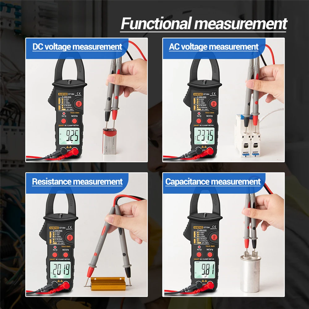 ST184 Digital Clamp Multimeter Meter 6000 Counts Professional True RMS AC/DC Voltage Current Hz Capacitance Ohm NCV Diode Tester