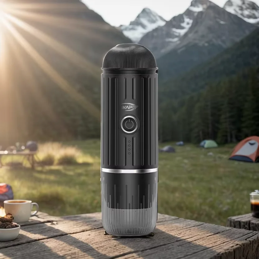 

IKAPE Portable Electric Coffee Maker,Mini Italian Capsule Coffee Machine,Hot/Cold Woter and capsule/ground coffee,Hiking/Camping