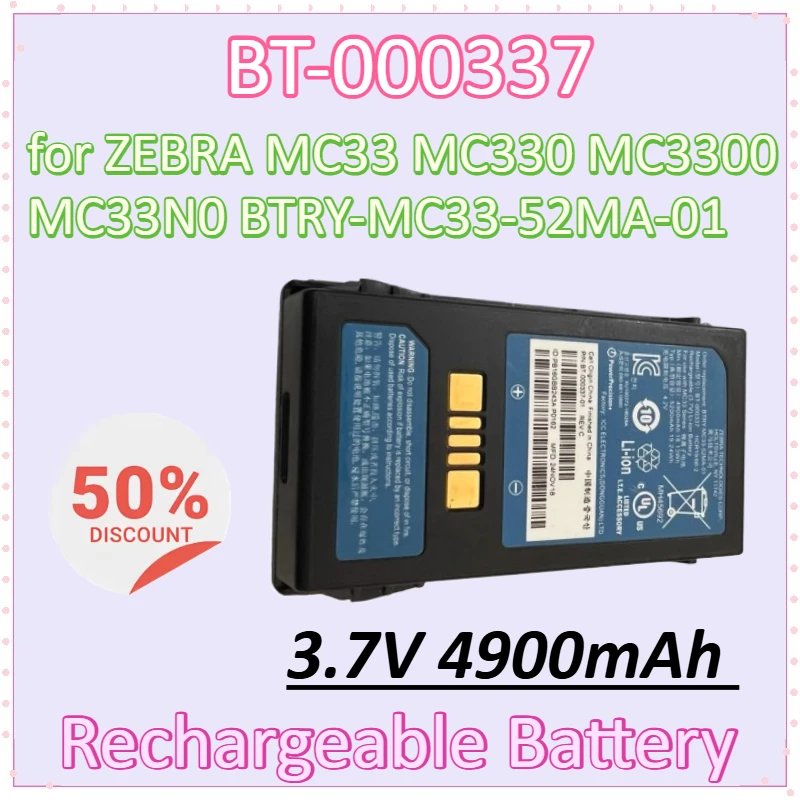 

BT-000337 3.7V 4900mAh Rechargeable Batter for ZEBRA MC33 MC330 MC3300 MC33N0 BTRY-MC33-52MA-01 High-Capacity Replacement