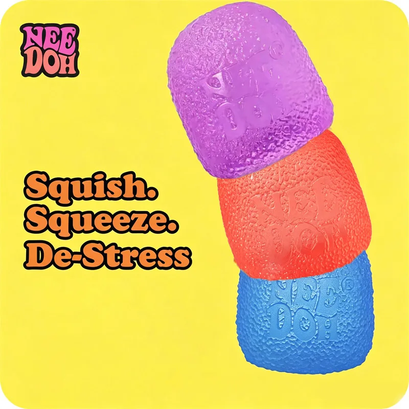 Needoh Gumdrop Toy Blue Squish Shaped Clear Textured Rubber Non Toxic Fidget Relax Stress Autism ADHD Sensory Adult Toy Gift