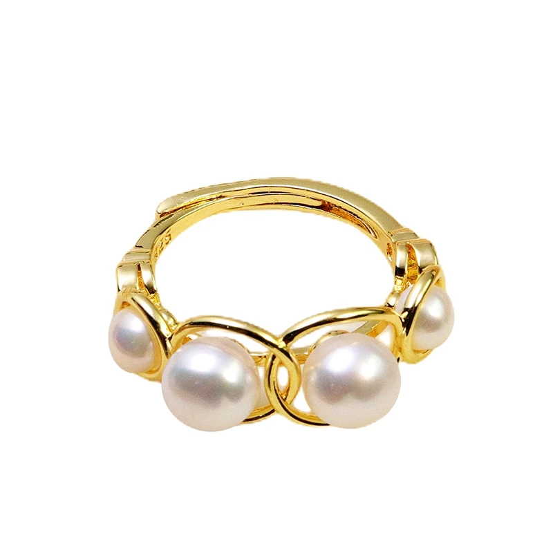 MULICHEN 4-6mm Multiple Freshwater Pearl Decoration Fashion Ring For Women 14K Gold Plated Open Ring Jewelry Wholesale