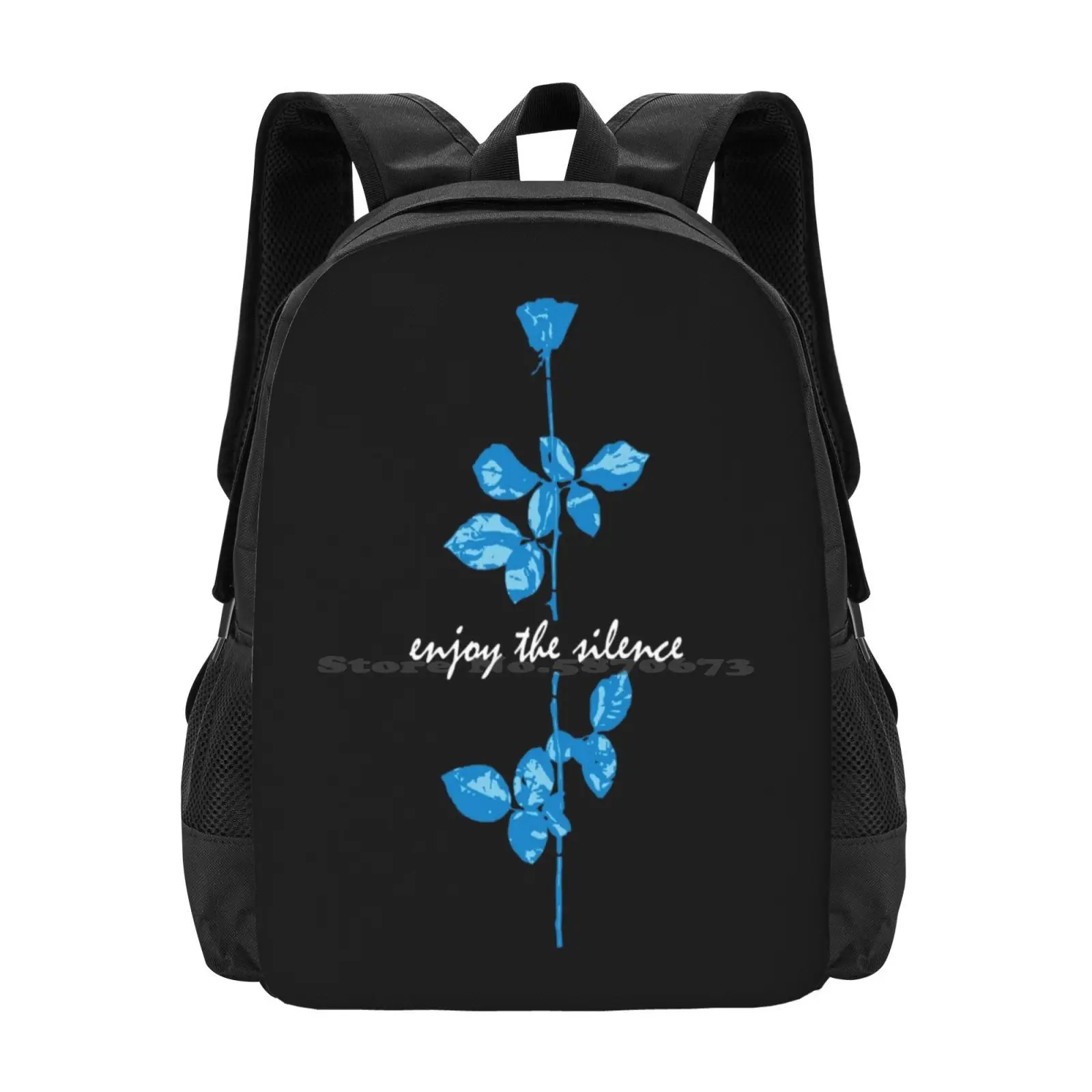 Enjoy The Silence-Blue Teen College Student Backpack Pattern Design Bags Enjoy The Silence Rose Dm Devotees Song Text Slogan