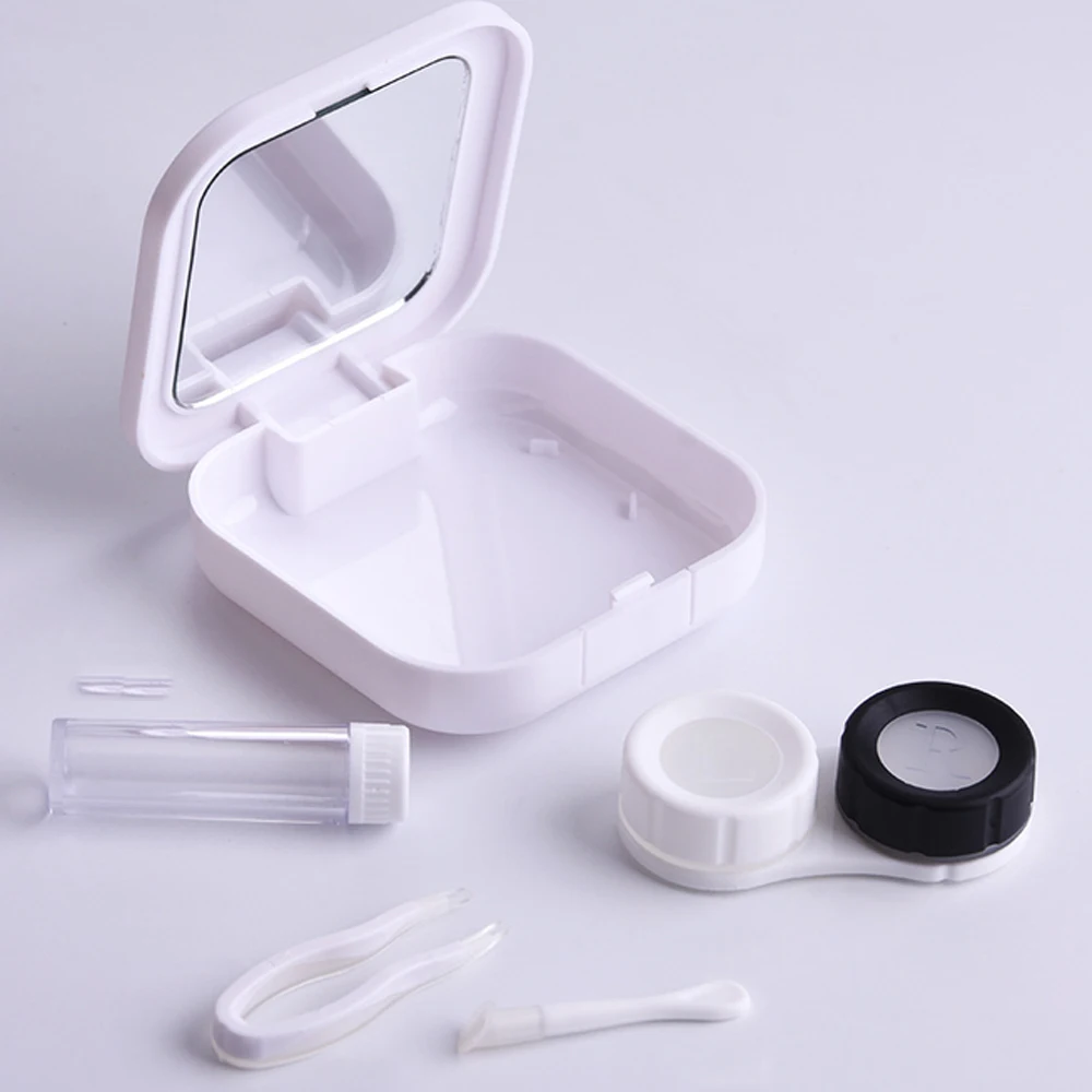 1pc Mini Square Contact Lens Case with Mirror for Women Colorful Lens Box Eye Container Travel Kits