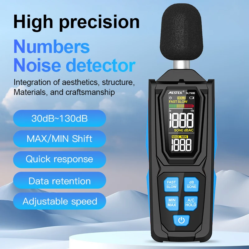 SL750B مقياس الصوت الرقمي dB وحدة واحدة ديسيبليمتر 30 ~ 130dB قياس ديسيبل مستوى الصوت الضوضاء ديسيبيليوس ديسيبل مراقب