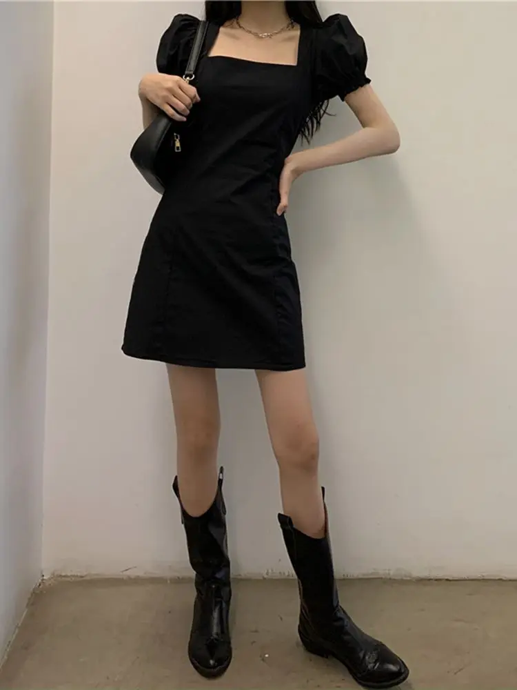 

Summer Pure Desire Sli ort Sve Little Bla Dr Women's Korean Version Lady Dr Sweet And Spicy Square Collar A-...