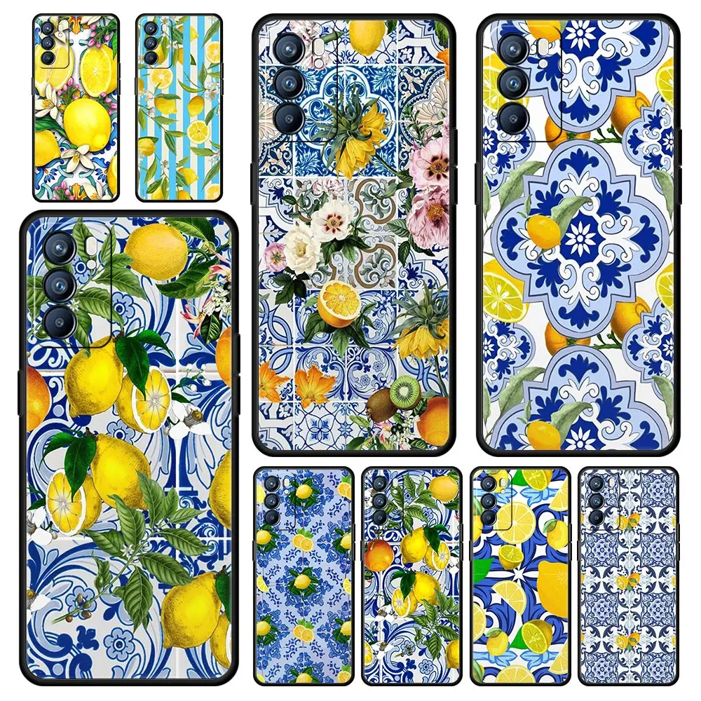 Mediterranean Lemon For Oppo Reno7 Reno6 Pro Plus A54 5G Phone Case Find X6 X5 A53 A52 A9 2020 A15 A95 A17 A16 A76 A74 A57 Cover