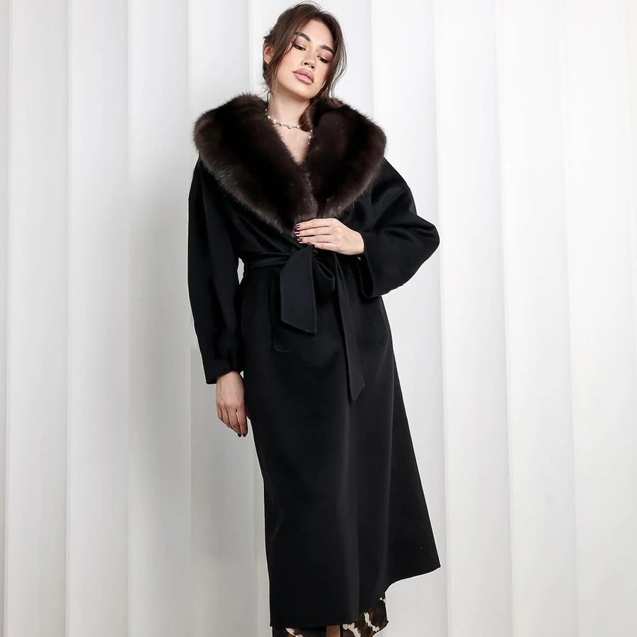 2024 Fashion Woman Wool Blends Coats Real Fox Fur Coat Womens Real  Cashmere Coats Tops Trending New Arrival