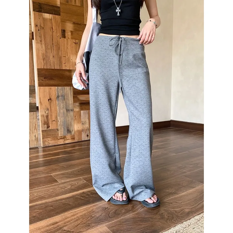 

Simple Daily Women High Waist Drawstring Solid Wide Flare Pants Thin Soft Fabric Casual Long Trousers