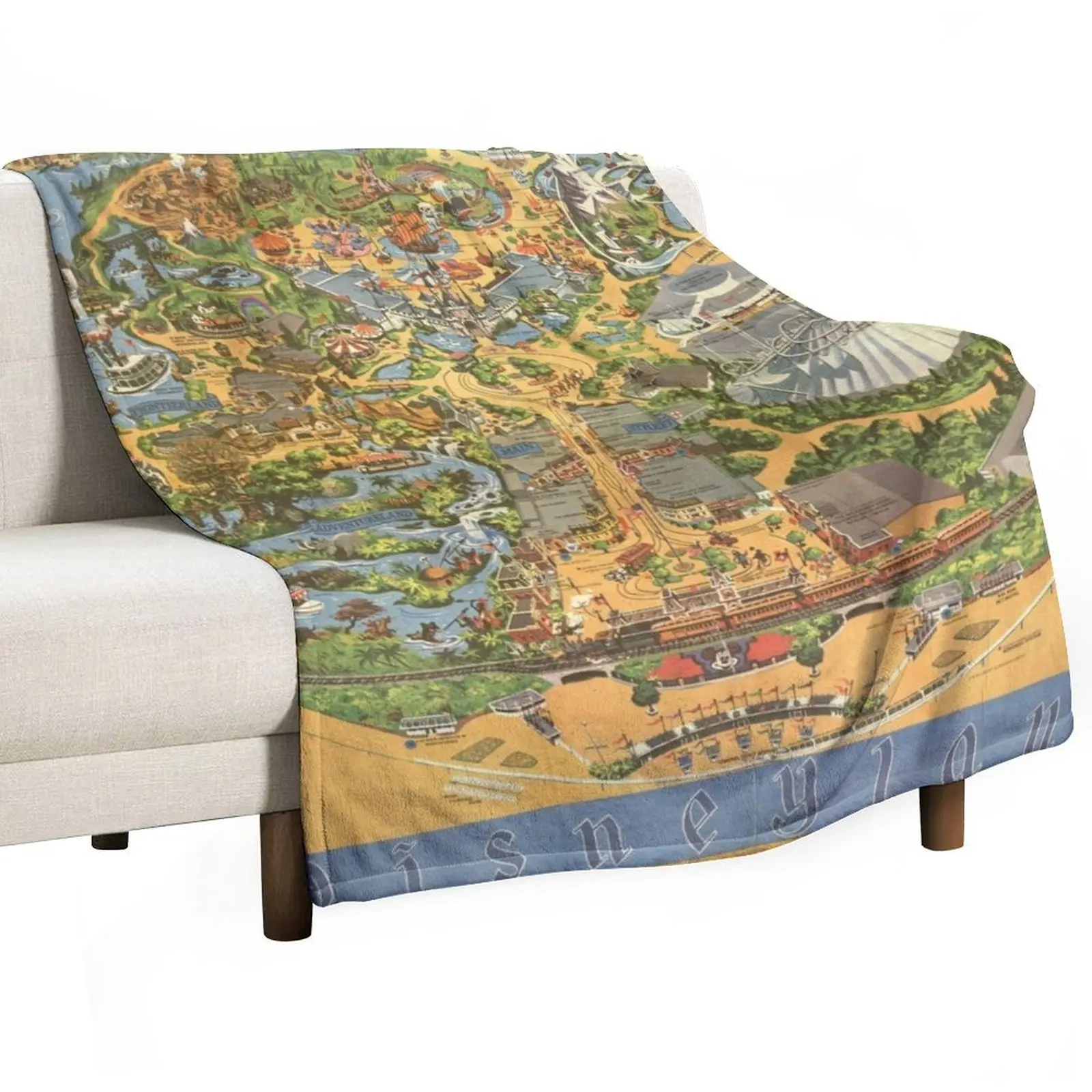 Theme Park Vintage Map Throw Blanket Stylish Couch Blanket for Home Living Room