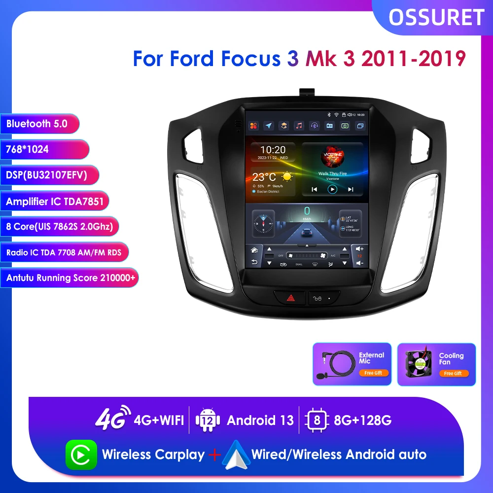 

9.7" Wireless Carplay Android 13 for Ford Focus 3 MK 3 2011-2019 2 Din Car Radio Multimedia Player 4G GPS Touch Screen BT Stereo