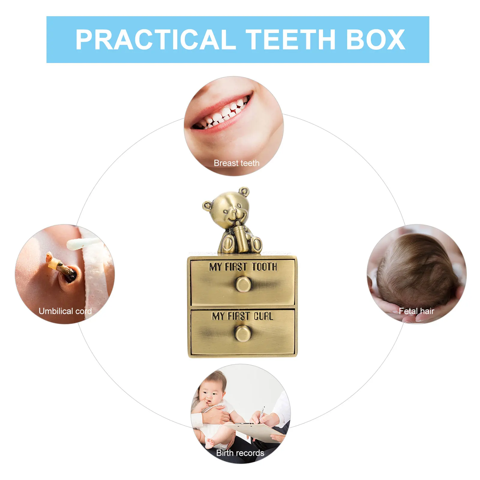 

2 Drawers Alloy Portable Baby Hair Baby Teeth Souvenir Box Keepsake Infant Tooth Souvenir Practical Teeth Box Storage