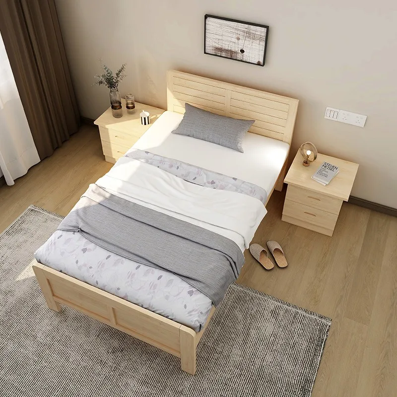 # Custom Bed Bedroom Solid Wood Bed 1.5 M Apartment Furniture Single Bed Cheap Hostel Hotel Standard Room