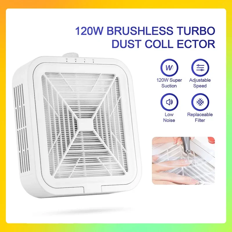 

Мощный бесщеточный пылесборник для ногтей, 120 Вт, супервсасывающий пылесборник для ногтей, вентилятор для маникюра, пылесос с 2 фильтрами