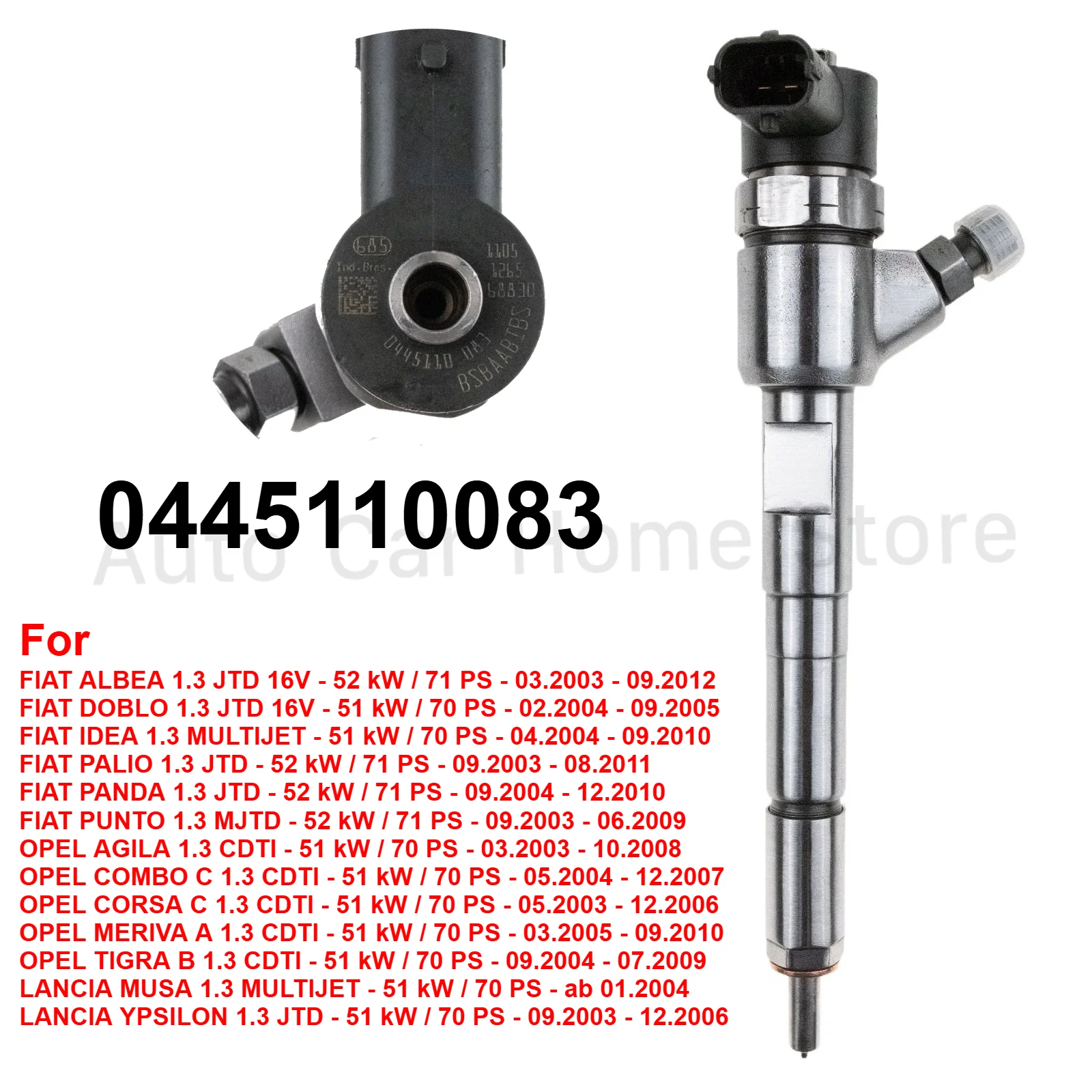 

For Opel Corsa C COMBO MERIVA TIGRA FIAT PANDA PUNTO PALIO IDEA 1.3T 2003-2010 New Diesel Fuel Injector 0986435078 0445110 083