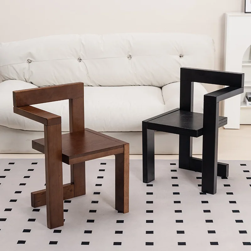 Nordic solid wood dining chair medieval simple building block chair creative home