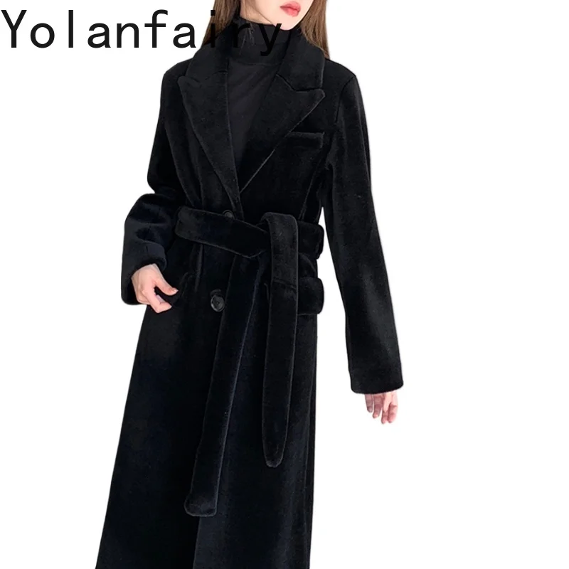 YOLANFARIY 100% Wool Real Fur Winter Coat Women Sheep Shearing Clothes for Women Long Length Tops Abrigo Mujer Invierno 2024