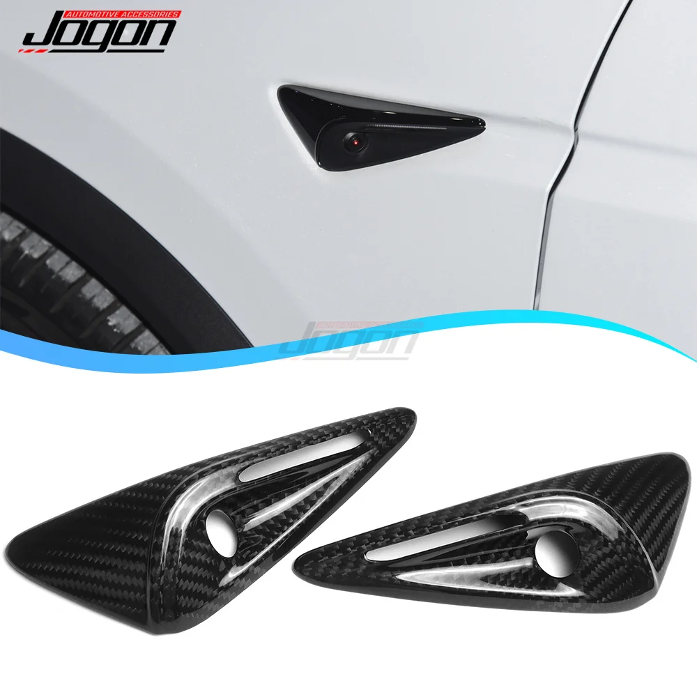 

2PCS Matte Carbon Fiber Exterior Side Fender Stickers Trim Side Camera Protection For Tesla Model X 2023 2024 Car Accessories