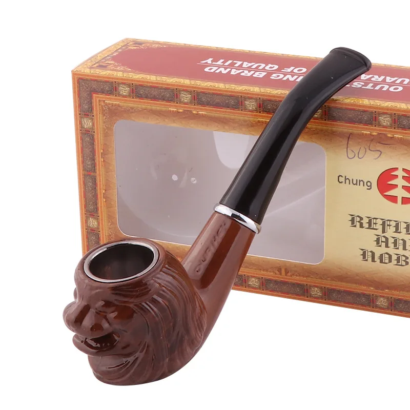 Lion Bakelite Face Pipe, Old-fashioned Resin Filter Pipe, Carving Novice Entry, Elementary Smoking Kit, Bent Type Personality