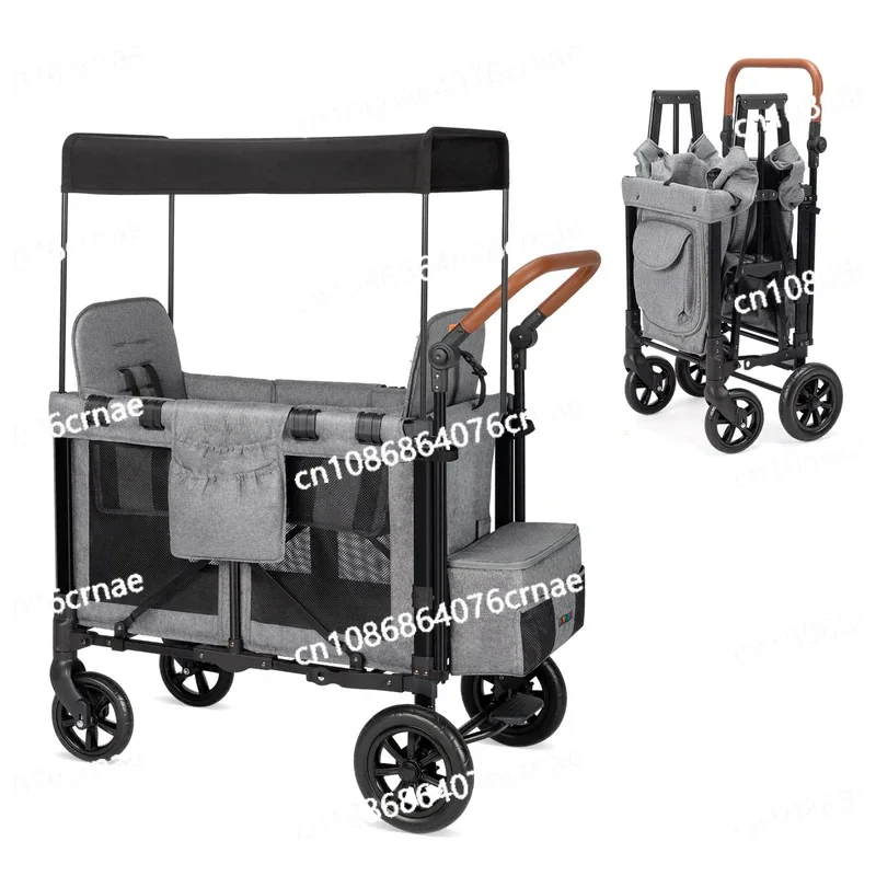 Luxury 4 Seats Stroller Wagon 2 Seater Kids Baby Travel Wagon Stroller Camping Folding Stroller with Canopy Beach Push