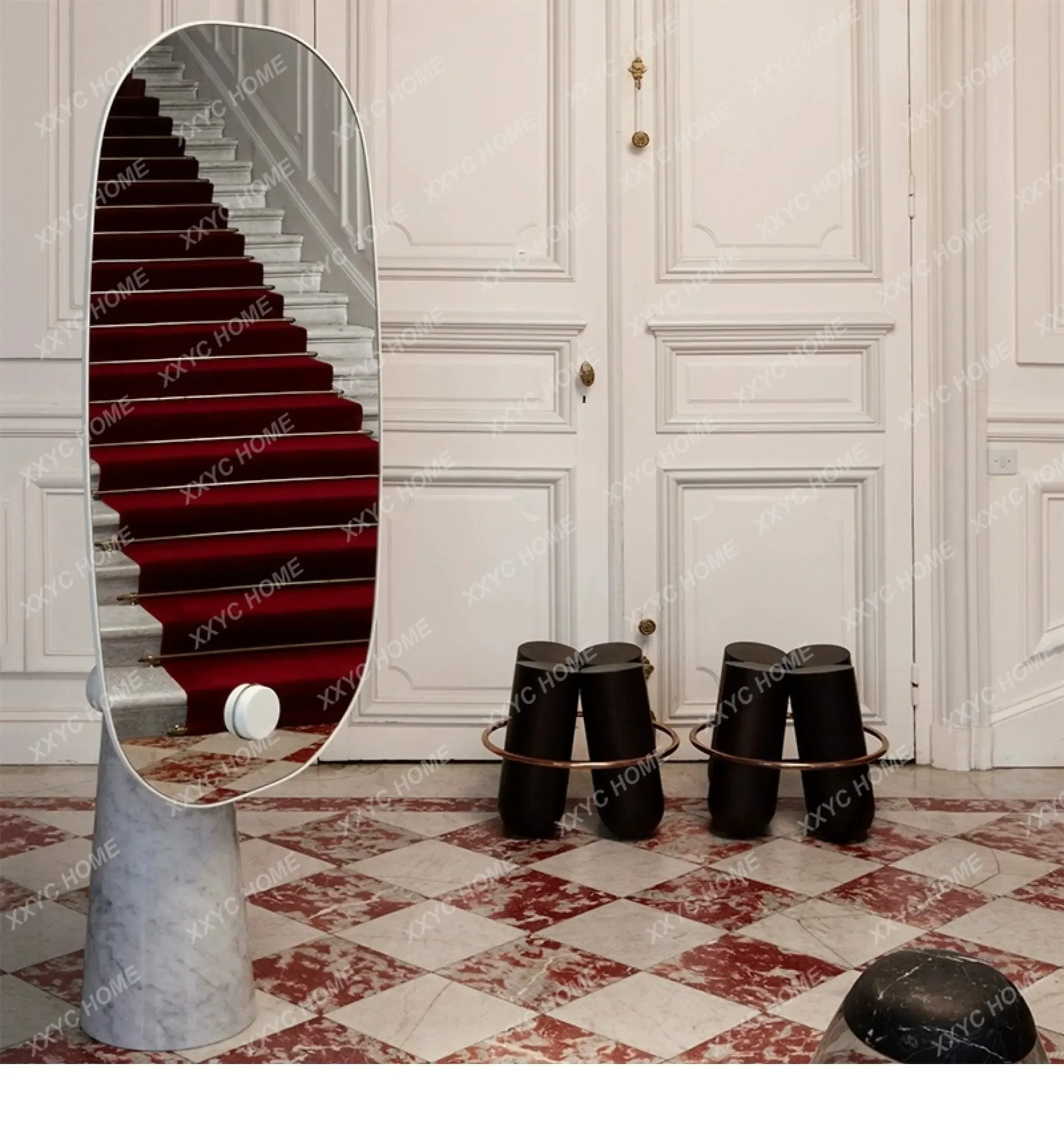 

xzzFrench light luxury marble full-body mirror floor mirror modern simple living room full-length mirror