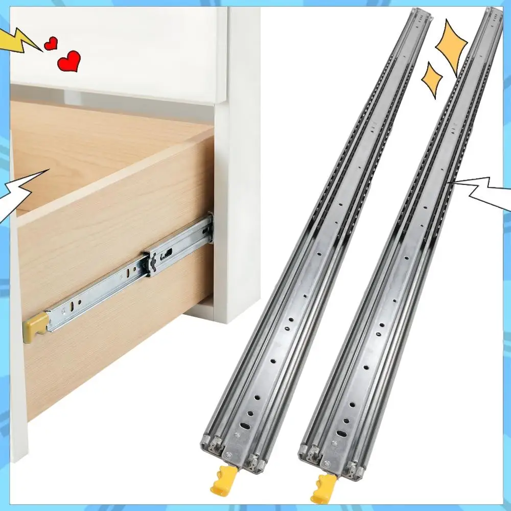 

1 Pair Heavy Duty Locking Drawer Slides 76mm Wide with Lock Quiet Silent Capacity 500 Lb Steel Furniture Hardware