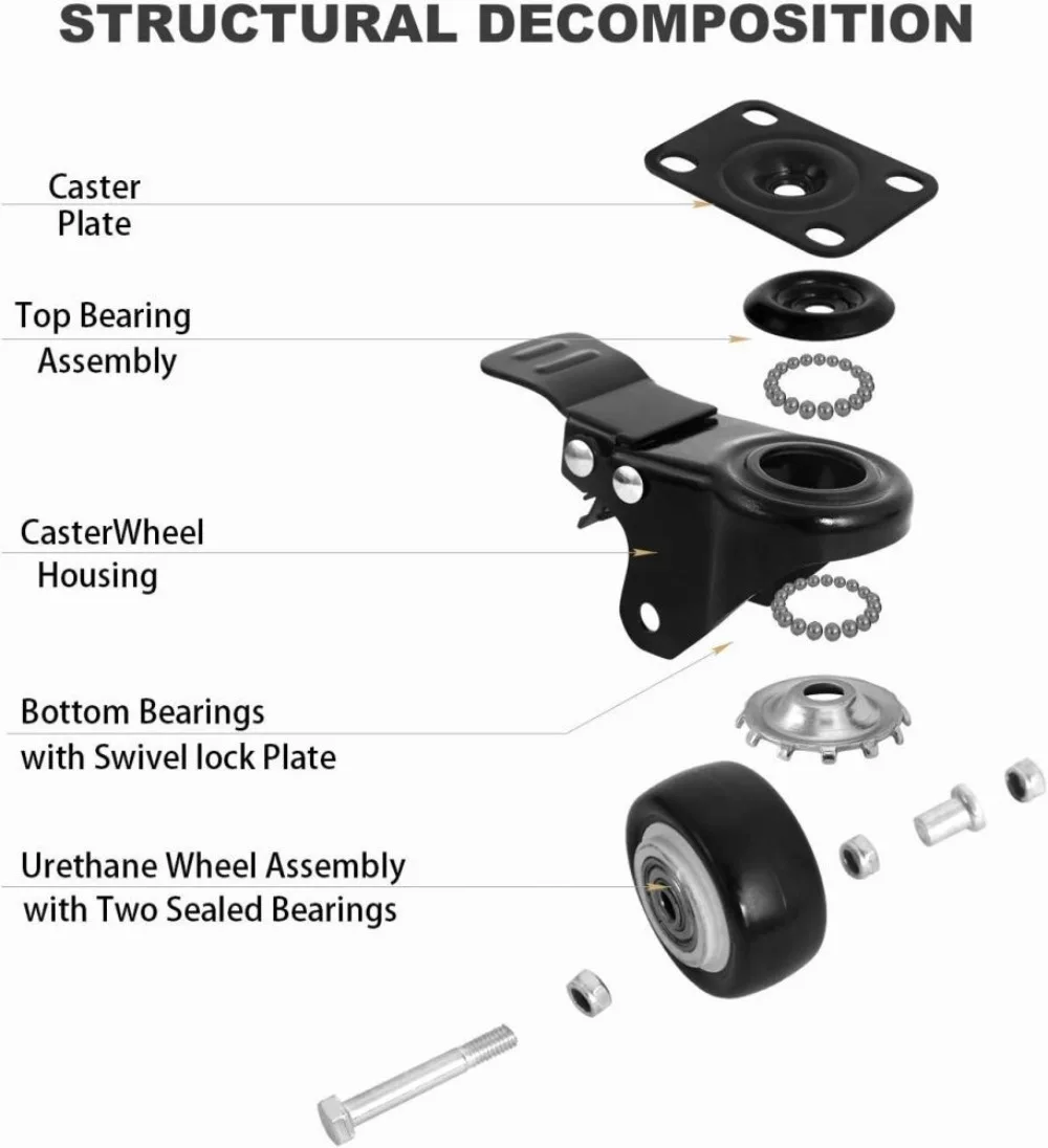 4 قطعة Schwerlastrollen فور موبل 50 مللي متر 200 كجم Transportrollen Lenkrollen Mit Bremse PVC-Kuststoff Stummschamiento Schreibtisch #4