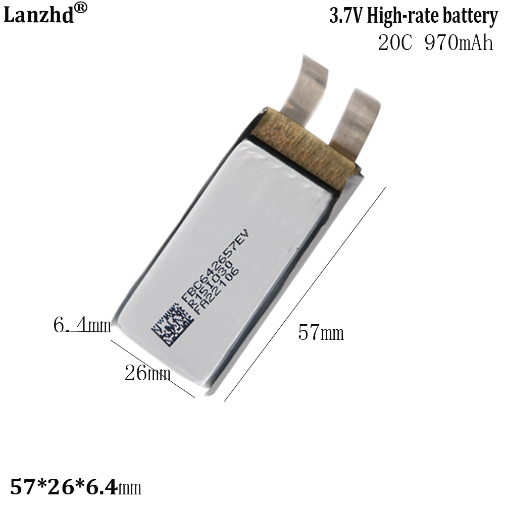 

3.8V high rate polymer lithium battery 970mAh 20C For Remote control drone model car model toy boat 642657 57*26*6.4mm