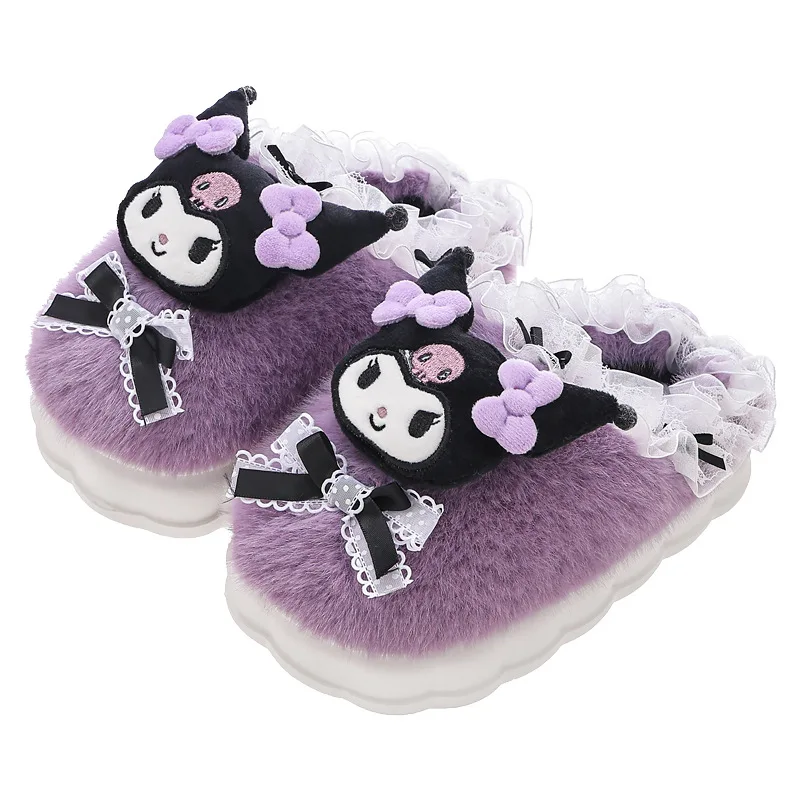 Kuromi Hello Kittys Wear Outside Cotton Slippers Baotou Anime Autumn Winter New Fashion Cute Lace Sanrios Cartoon Child Home